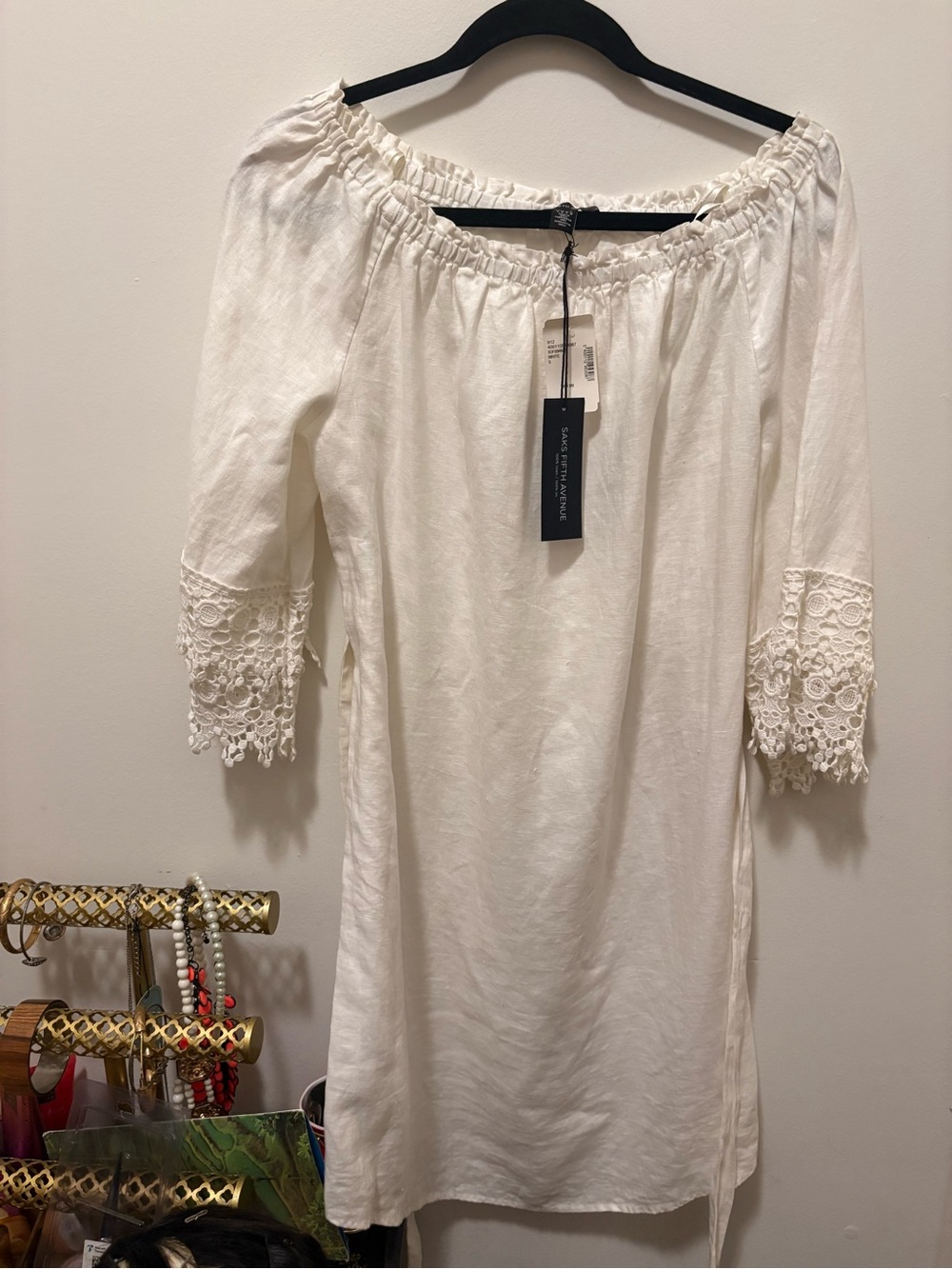 🎁NWT🎁 Saks Fifth Avenue White 100% Linen dress Sz Small